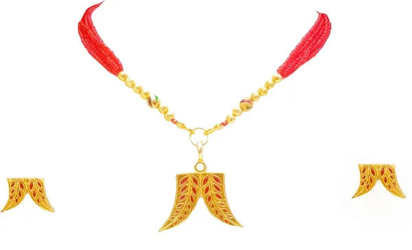 Assamese_Traditional_Red_Colour_Haiti_Daant_Tassel_Jewellery_Set_For_Women